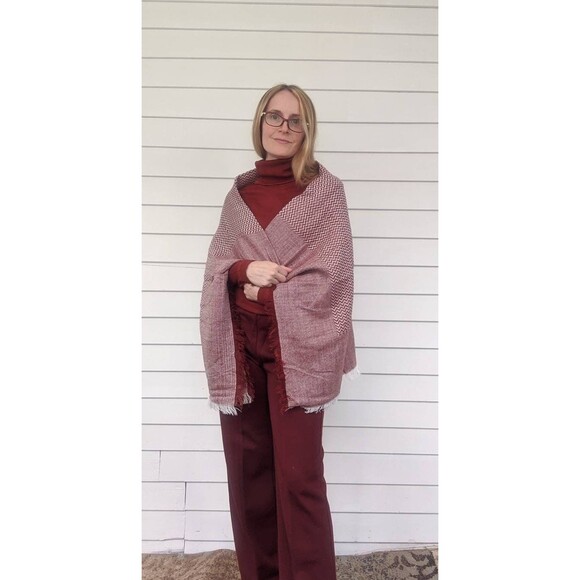 70s Vintage Chevron Shawl Burnt Sienna Wrap Thin Acrylic Autumn - Picture 5 of 7